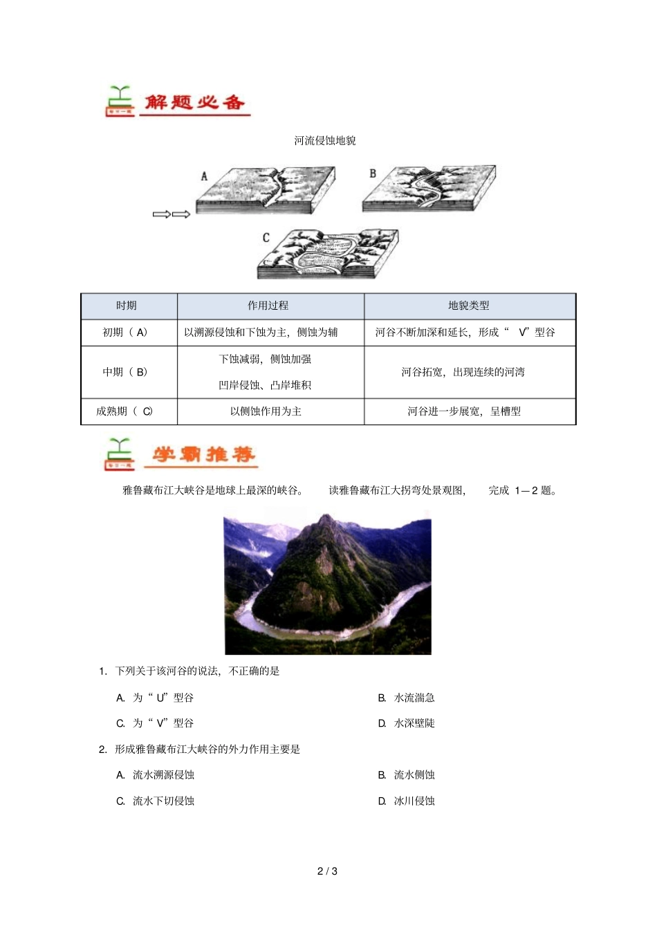 2018_2019学年高中地理每日一题河流侵蚀地貌含解析新人教版必修1_第2页