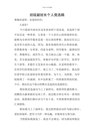 班级副班长个人竞选稿
