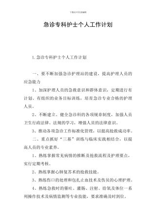 急诊专科护士个人工作计划