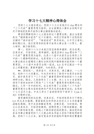学习十七大精神心得体会