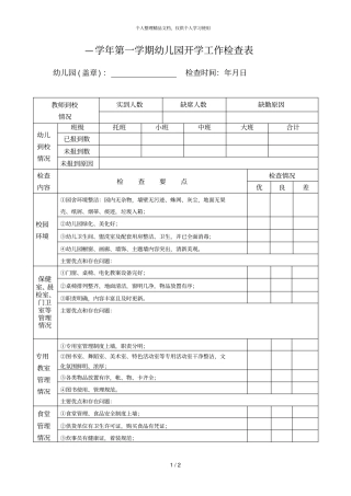 2018—2019学年第一学期幼儿园开学工作检查表