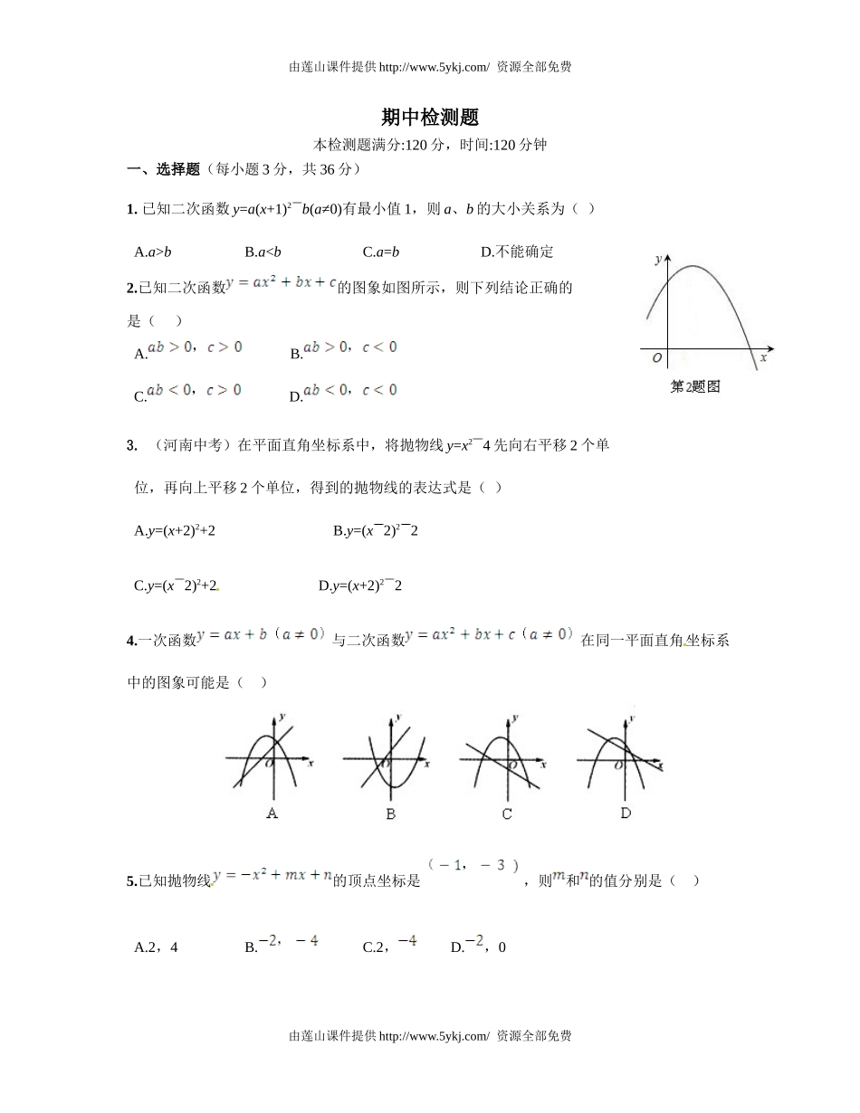 2014-2015年初三数学期中检测题及答案解析_第1页