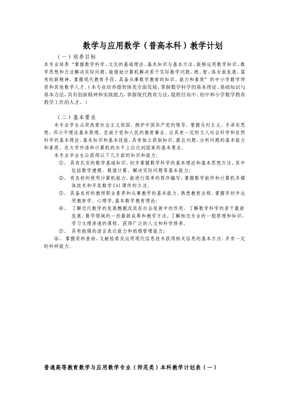 数学与应用数学(普高本科)教学计划_第1页