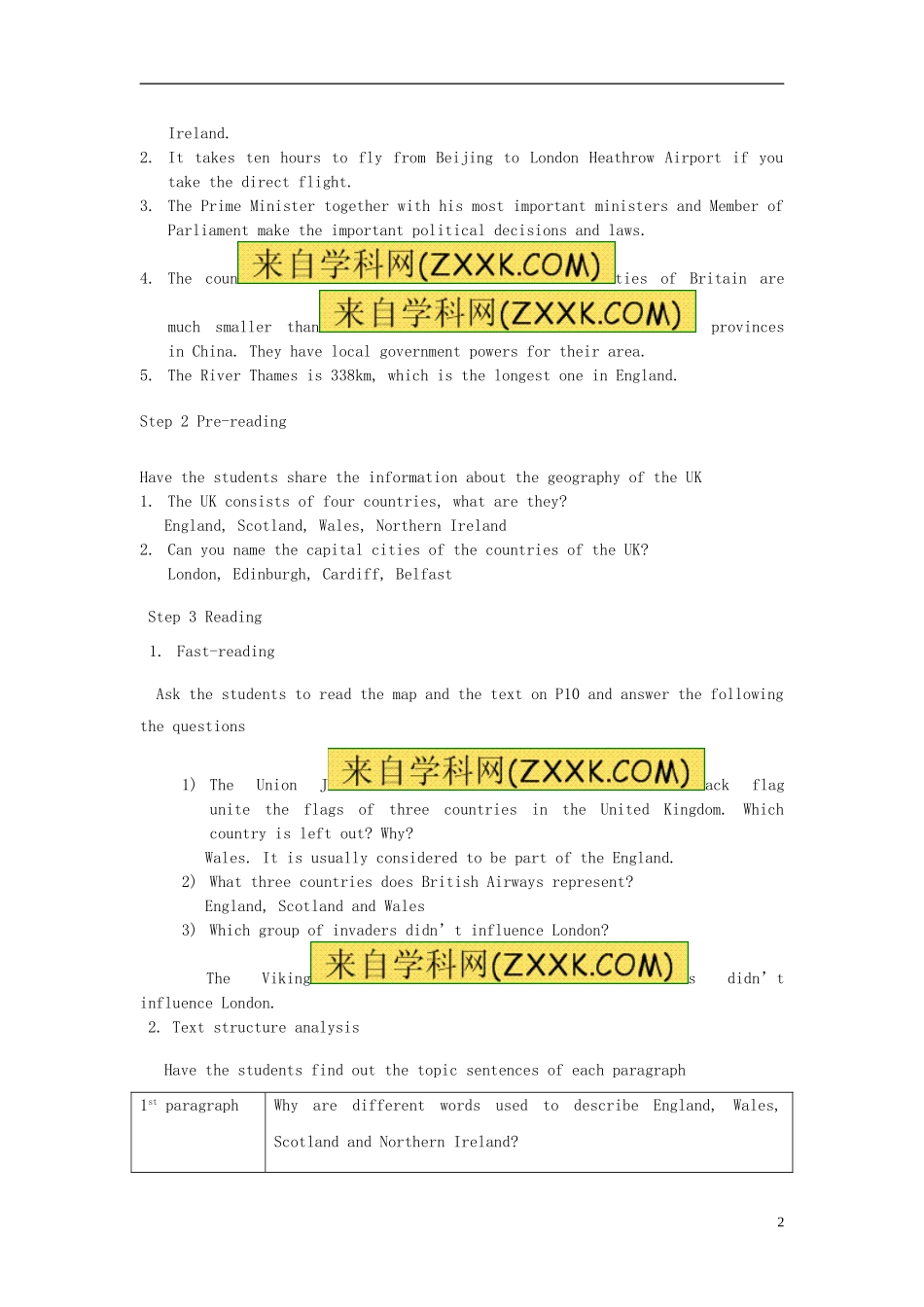 山东省菏泽一中2014高中英语Unit2TheUnitedKingdomPeriodOne教案新人教版必修5_第2页