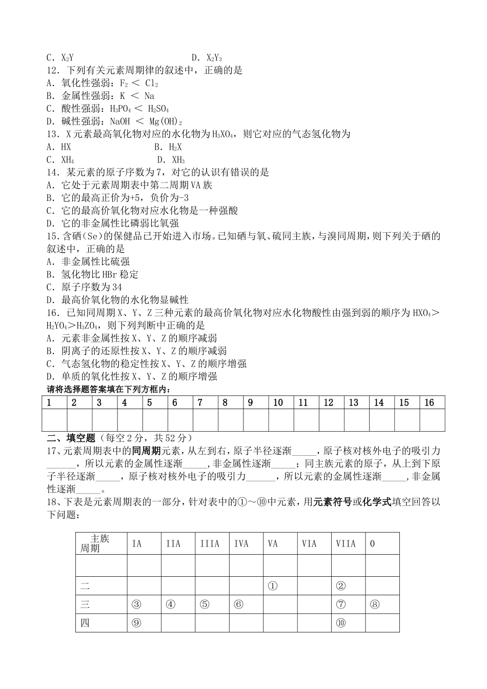 盘龙中学高2018级第一学月检测化学试卷_第2页