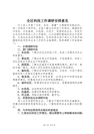 全区科技工作调研安排意见
