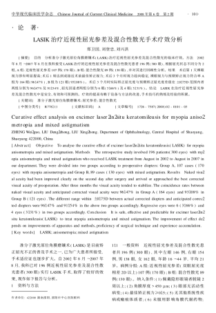 LASIK治疗近视性屈光参差及混合性散光手术疗效分析