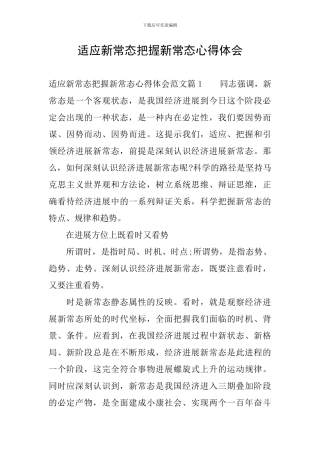 适应新常态把握新常态心得体会