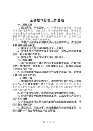 全县燃气管理工作总结