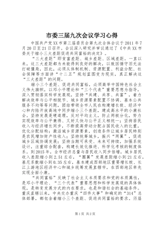 市委三届九次会议学习心得