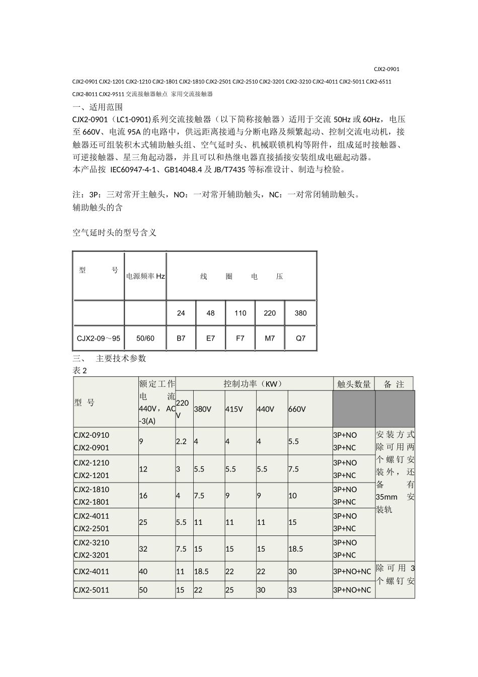 CJX2交流接触器型号_第1页