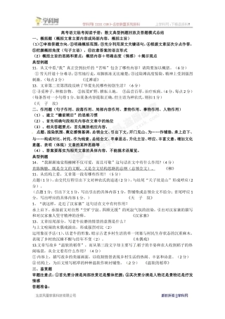 2014高考语文临考阅读手册：散文典型例题回放及答题模式总结