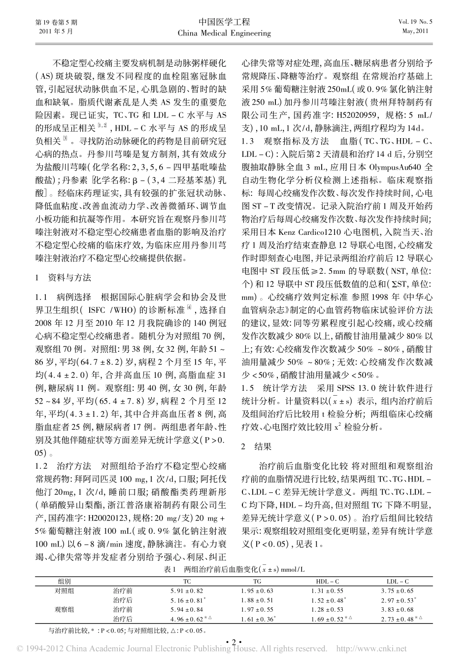 丹参川芎嗪对不稳定型心绞痛患者血脂影响及临床疗效_王斯闻_第2页