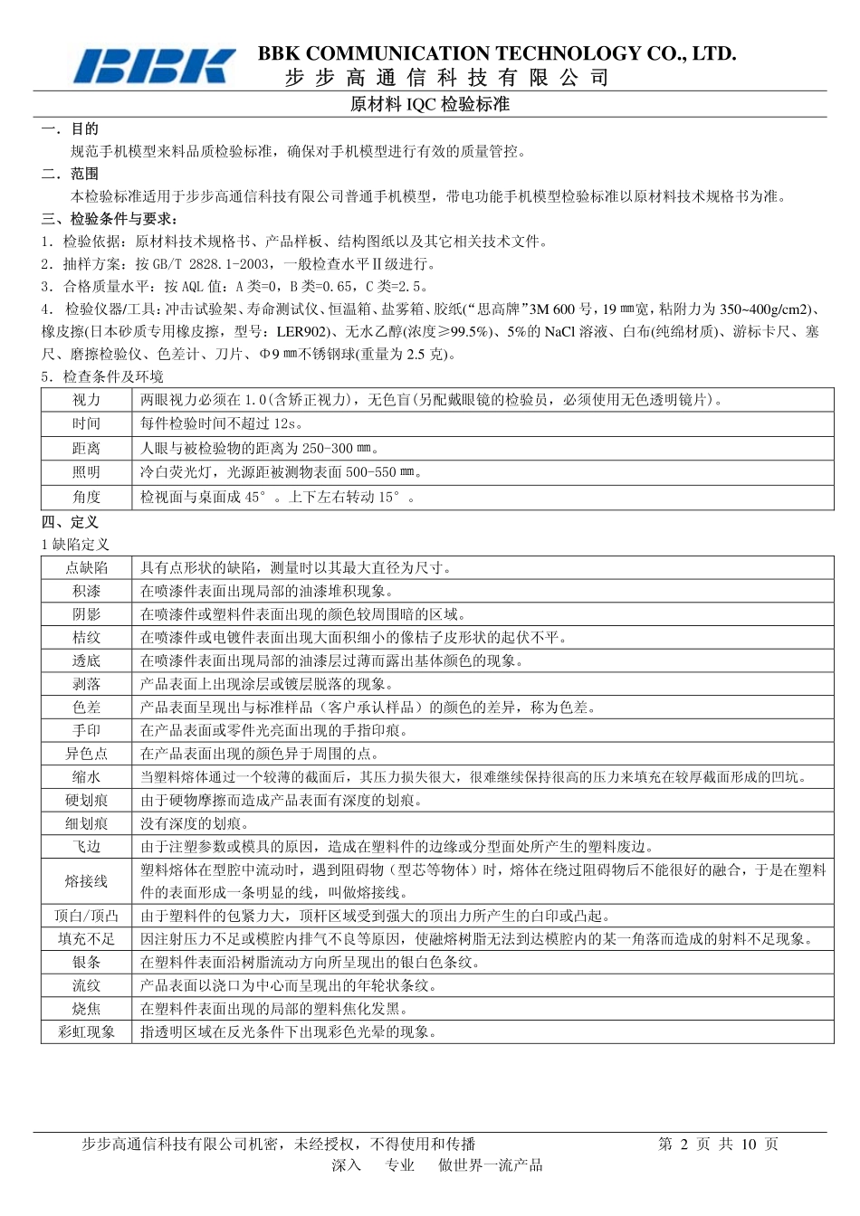 BBK手机模型IQC检验标准--03版_第2页