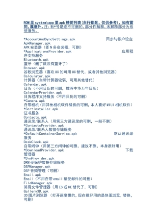 ROM里systemapp里apk精简列表