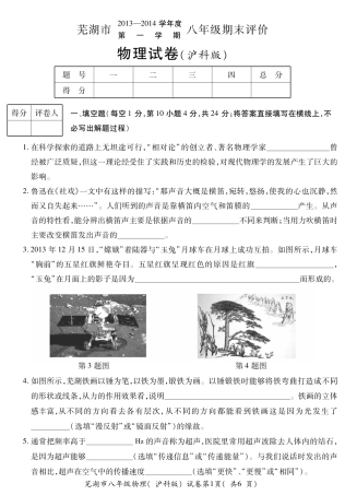 安徽省芜湖市2013-2014学年度第一学期八年级期末评价物理