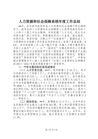人力资源和社会保障系统年度工作总结