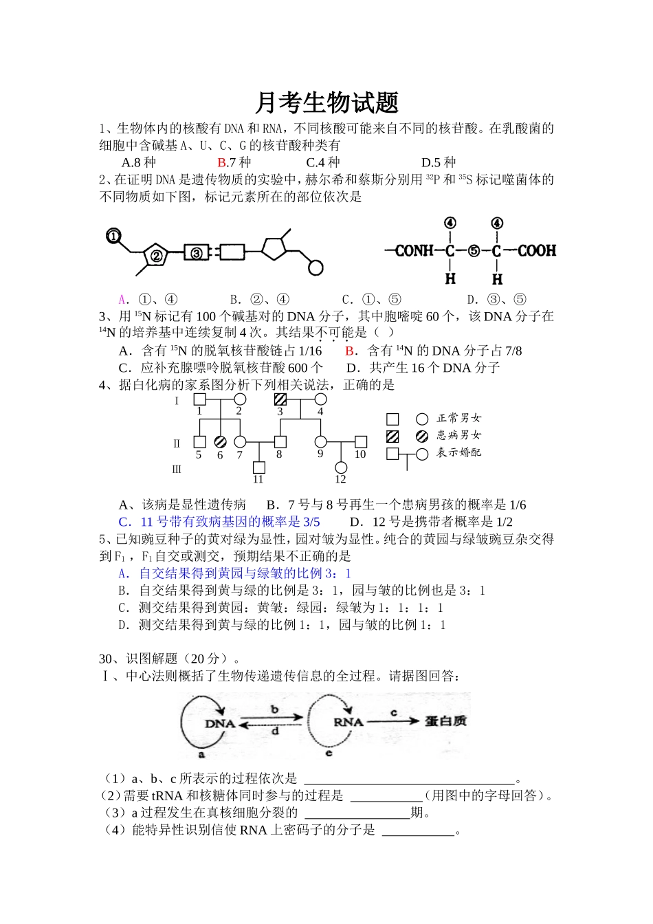 月考生物试题_第1页