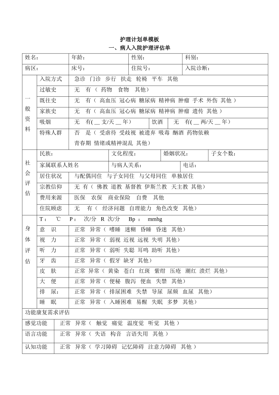 标准护理计划单模板_第1页