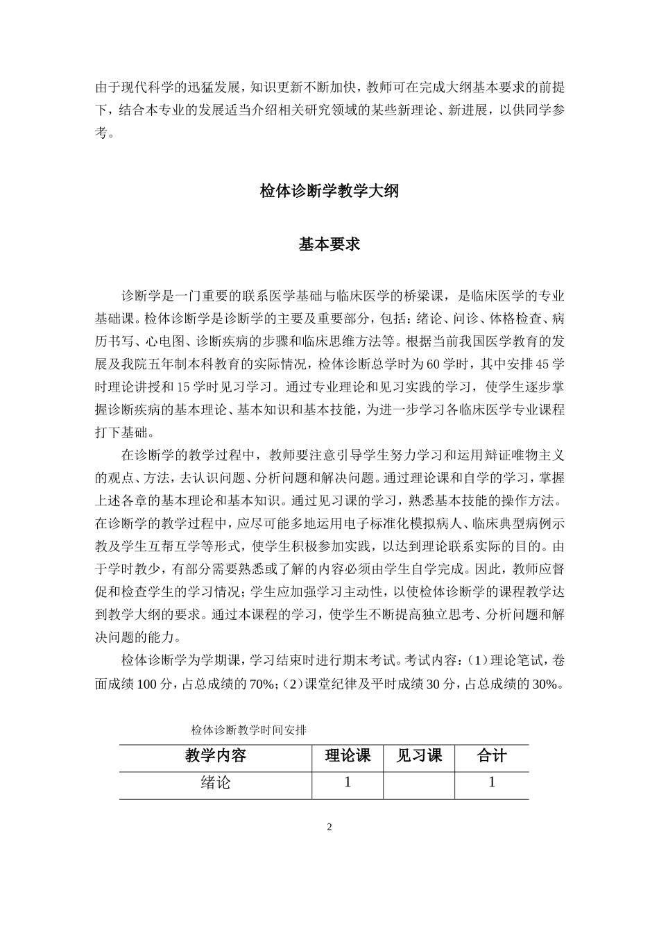 《诊断学》教学大纲(Ⅲ模块)_第2页