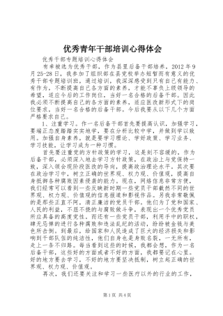 优秀青年干部培训心得体会