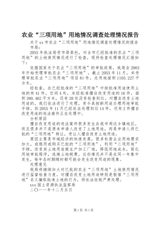 农业“三项用地”用地情况调查处理情况报告