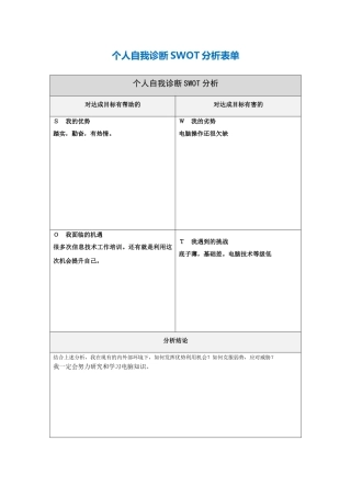 第一步骤所需文档：个人自我诊断SWOT分析表[1]-(2)