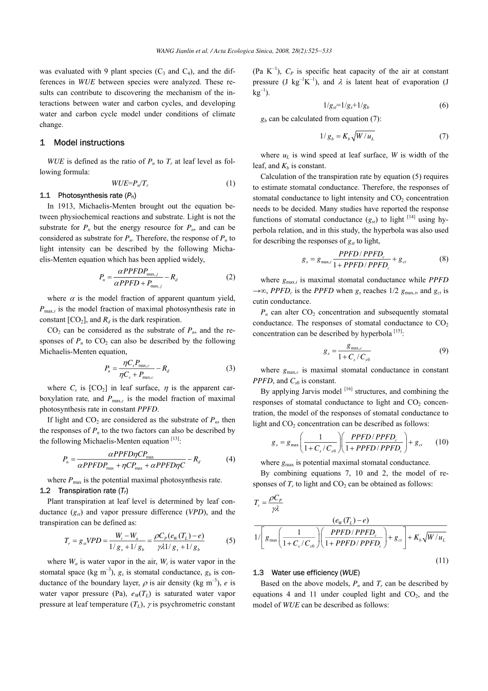 不同植物叶片水分利用效率对光和CO_2的响应与模拟——英文_第2页