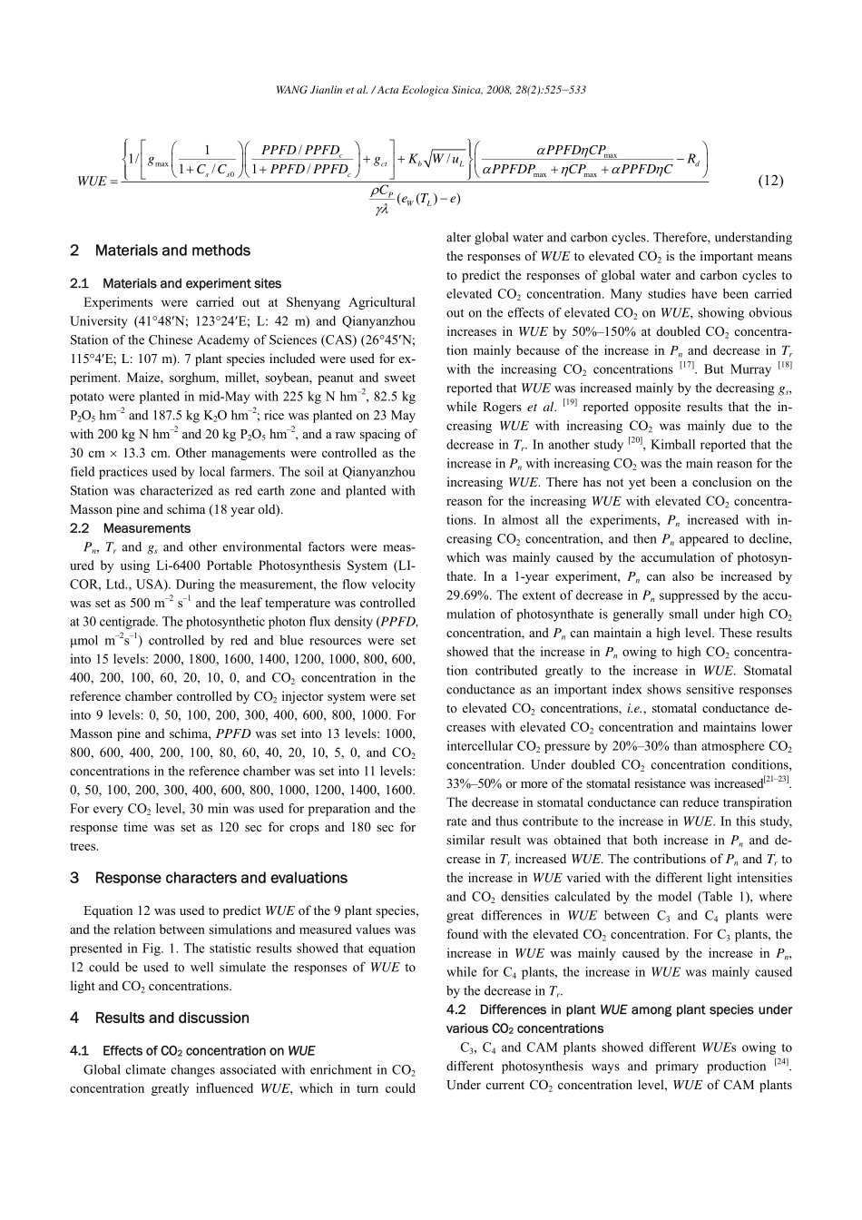 不同植物叶片水分利用效率对光和CO_2的响应与模拟——英文_第3页