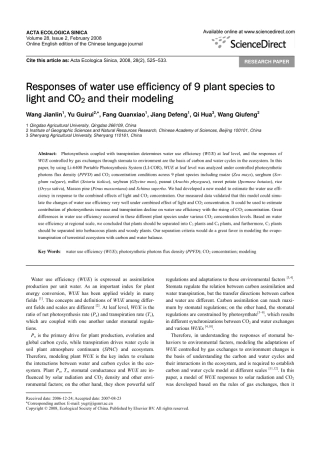 不同植物叶片水分利用效率对光和CO_2的响应与模拟——英文