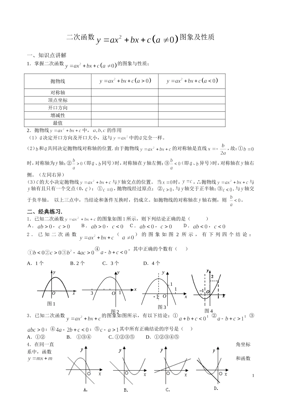 y=ax^2+bx+c图像与系数之间的关系_第1页