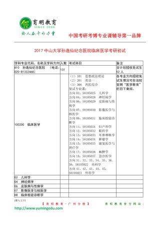 2017年中山大学孙逸仙纪念医院临床医学考研初试科目参考书分数线复习规划