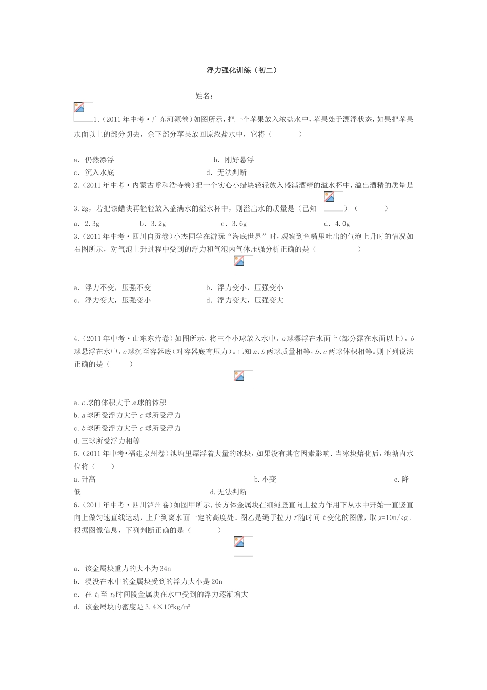 浮力强化训练_第1页