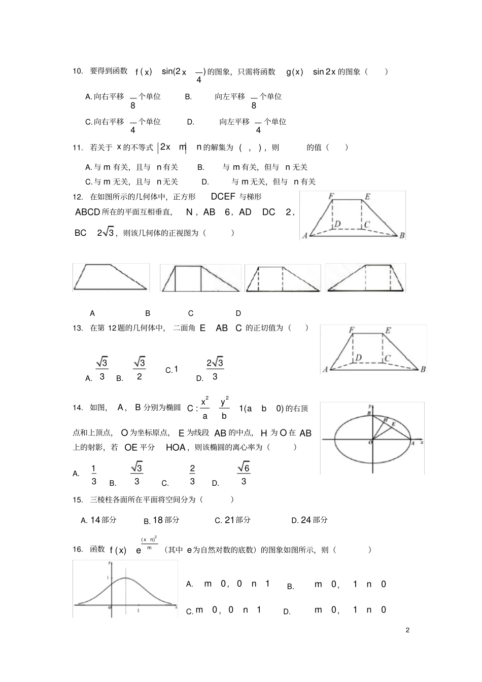 2018年6月浙江数学学考试题及答案_第2页
