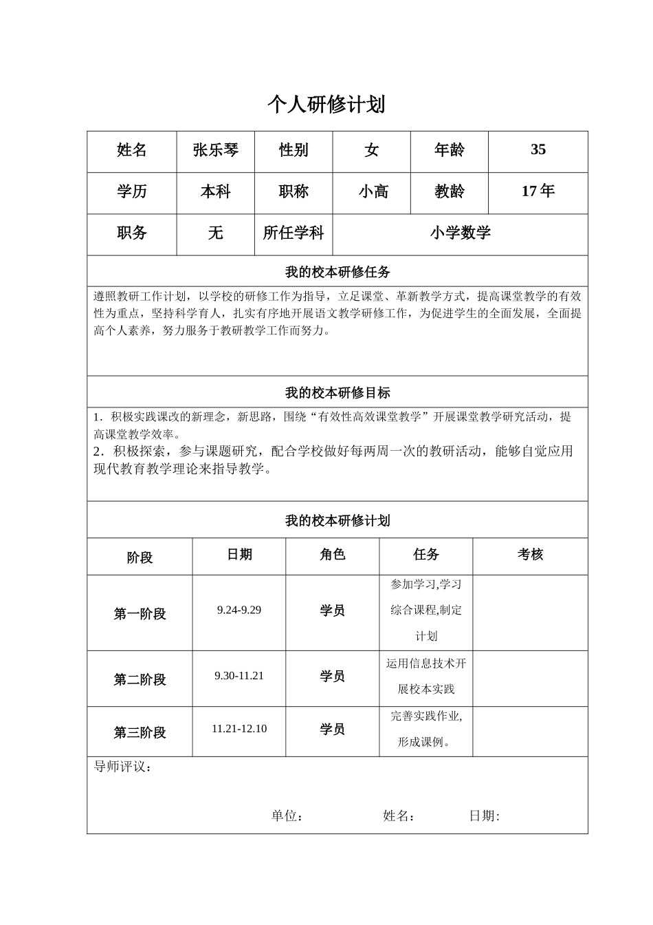 个人研修工作计划1_第1页