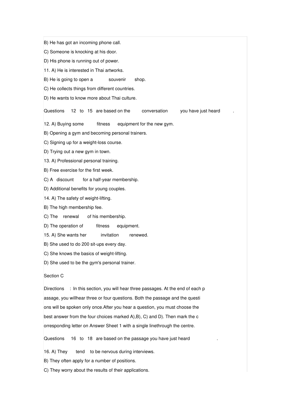 2018年6月英语四级考试真题试卷附答案-第2套_第3页