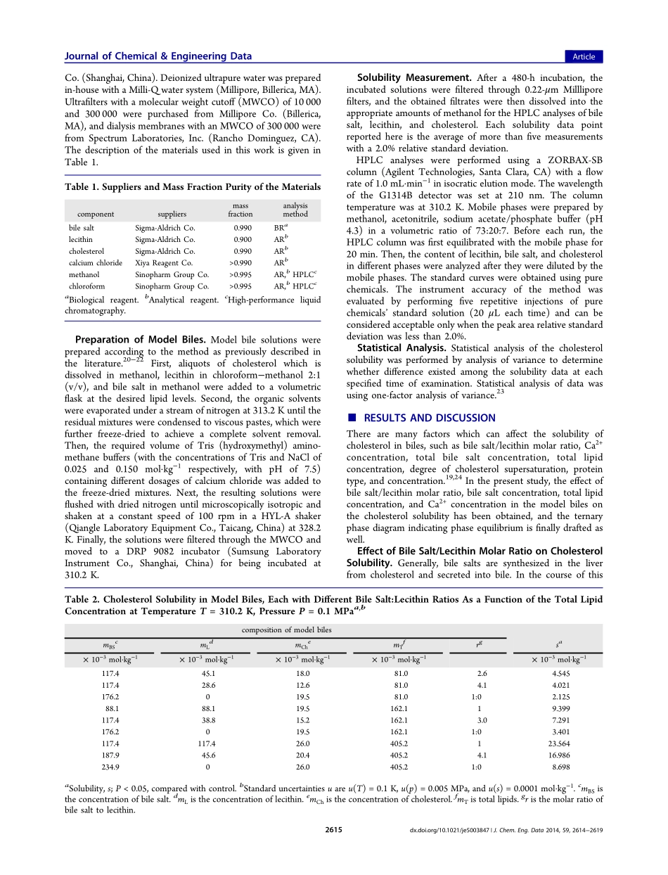 Solubility of Cholesterol in Quaternary Mixtures of Bile Salt_第2页