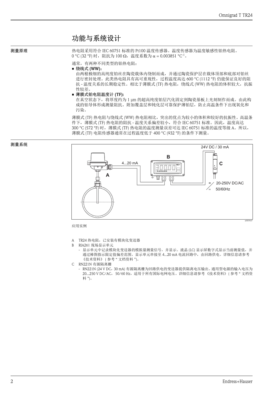 E+H 热电阻(RTD) 温度计 (Endress+Hauser) 技术资料 Omnigrad T TR24_第2页