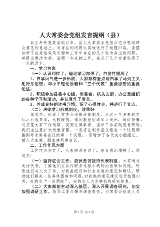 人大常委会党组发言提纲（县）