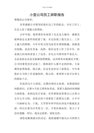 小型公司员工辞职报告