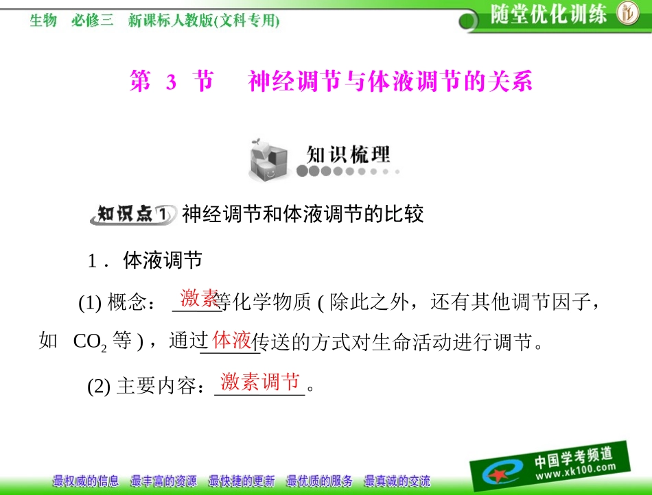 第2章动物和人体生命活动的调节第3节神经调节与体液调节的关系_第1页
