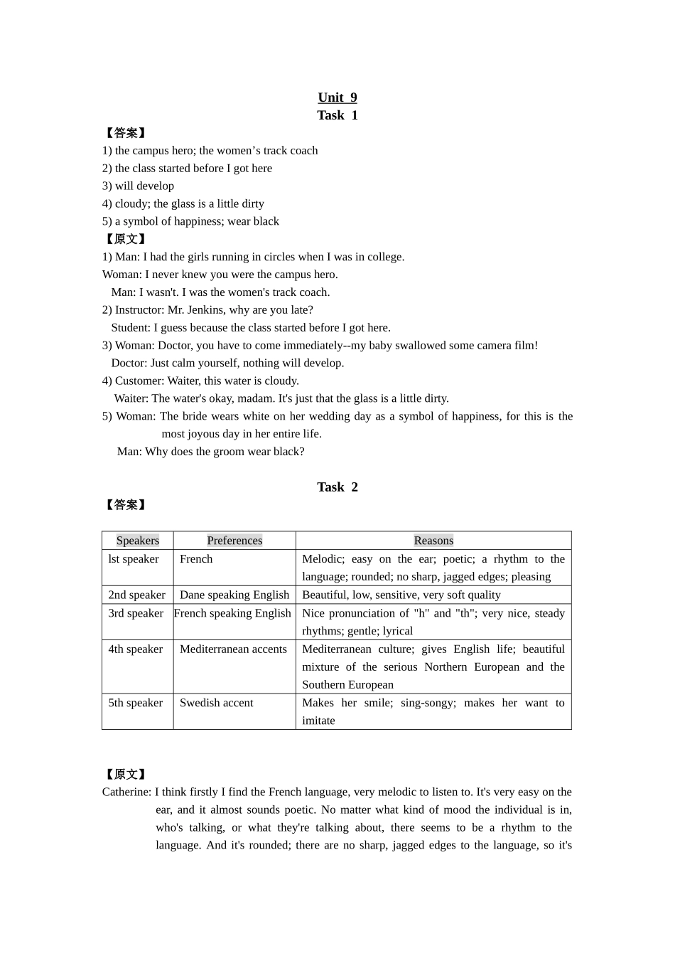 《现代大学英语听力2》听力原文及题目答案Unit  9_第1页