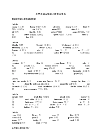 小学英语五年级上册单词、重点句型、语法简单归纳