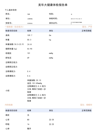 Body check report downloaded from the hospital website