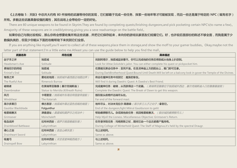 LH-《上古卷轴5：天际》独特武器的详细位置_第2页