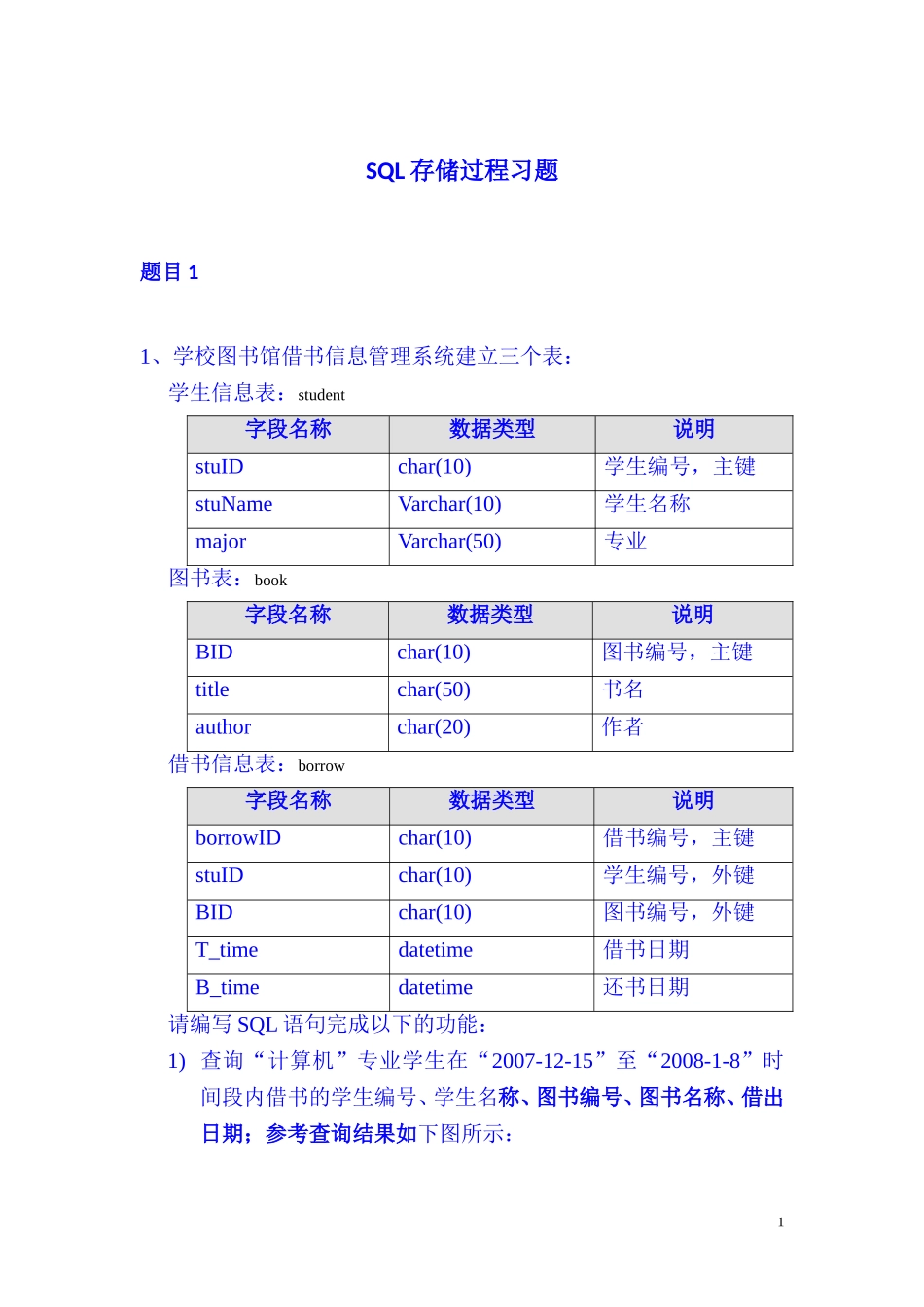 SQL存储过程习题_第1页