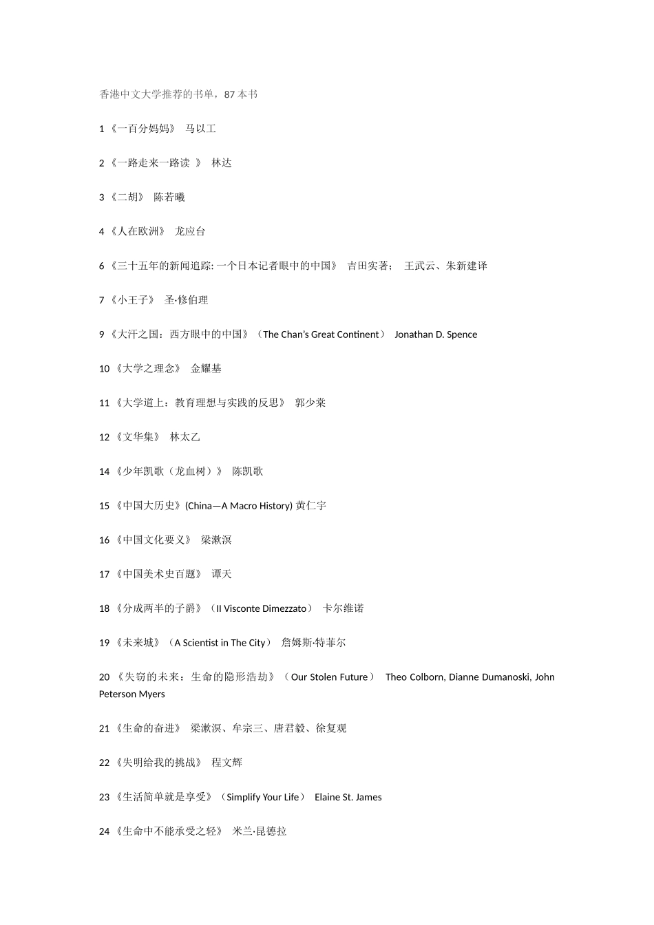 香港中文大学推荐的书单_第1页