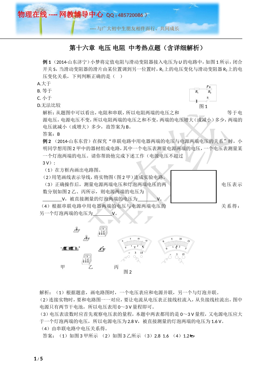 第十六章电压电阻中考热点题(含详细解析)_第1页