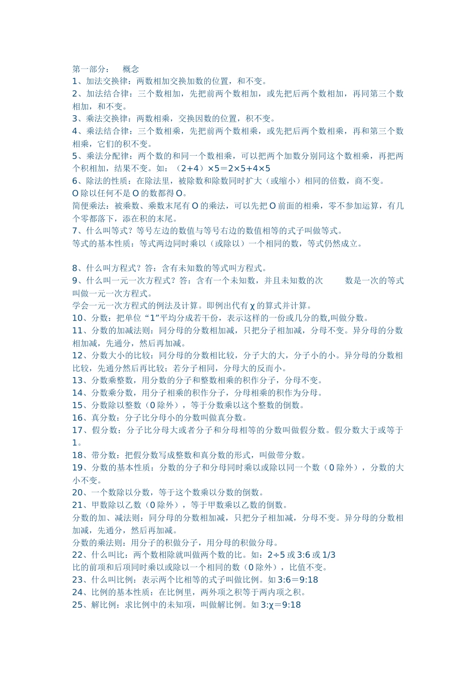 小学六年级数学总复习的公式与概念_第1页