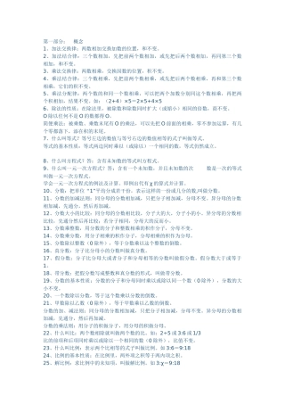 小学六年级数学总复习的公式与概念